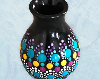Hand-Dotted Mandala Mini Vase: Colorful Ceramic Art Gift