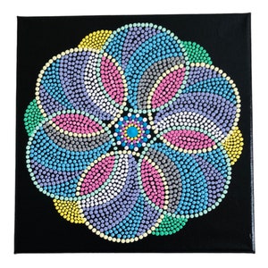 10x10 unique mandala dot art design on stretched canvas, affordable gift of art