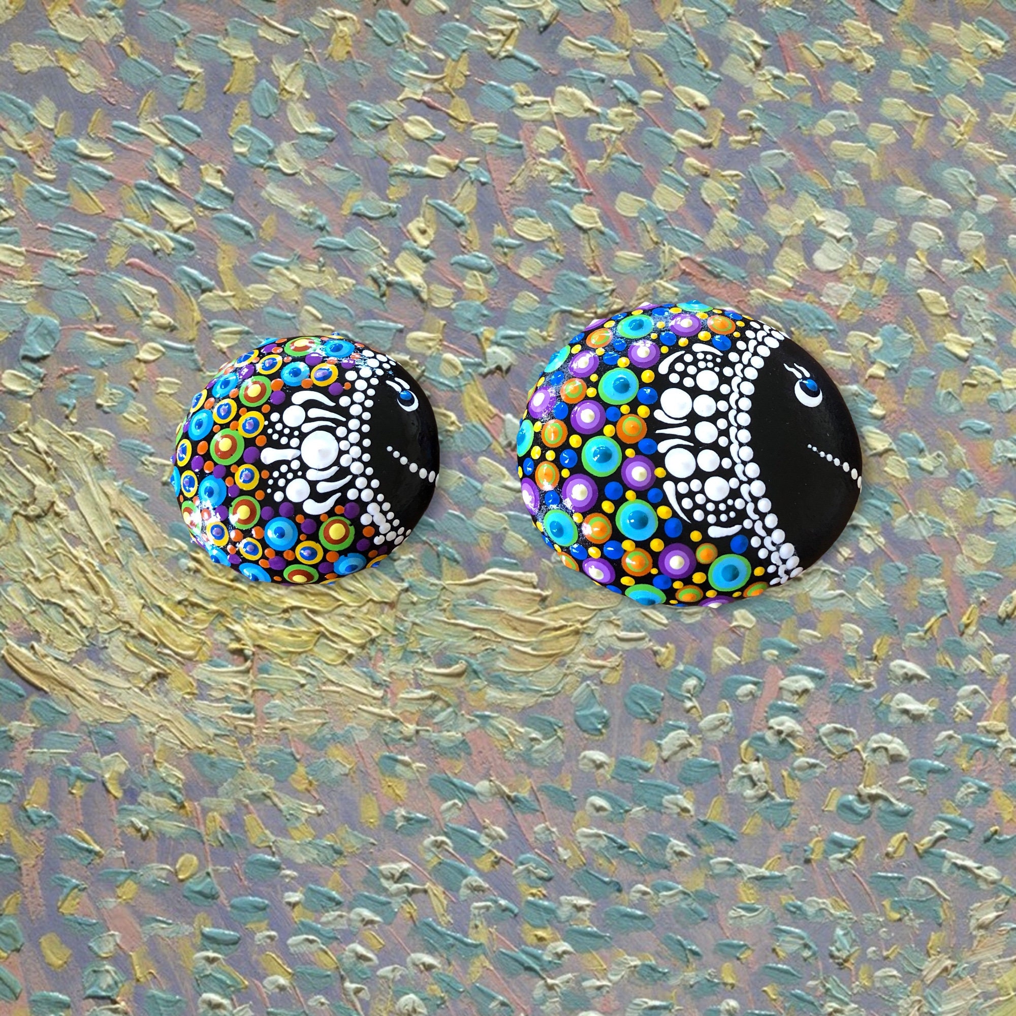Hand painted dotted fish rocks set of two painted fish rock Etsy