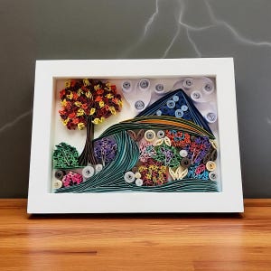 Handmade paper quilled abstract landscape, 8x6 framed paper quilling art piece, Sentimental keepsake, paper anniversary gift, Paper art