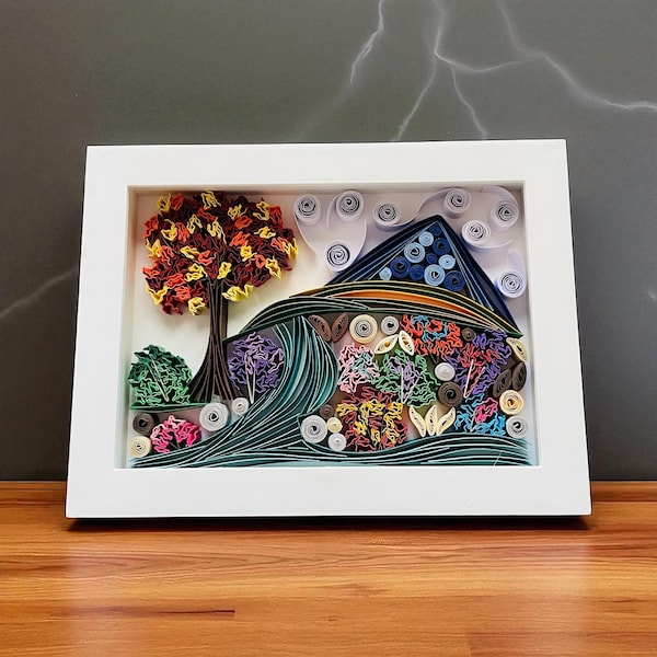 Framed Paper Quilled Abstract Landscape: Handmade Keepsake Art