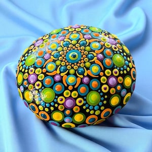 Mandala dot art on natural stone, One of a kind unique art, indoor/outdoor decor