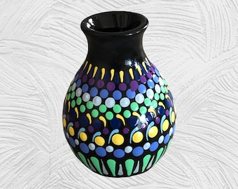 Hand-Dotted Mandala Mini Vase: Colorful Ceramic Art