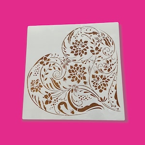 12&quot;x12&quot; floral heart stencil,  high quality mylar stencil, DIY crafters art stencil, flexible reusable artist stencil