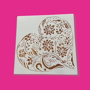 12"x12" floral heart stencil,  high quality mylar stencil, DIY crafters art stencil, flexible reusable artist stencil