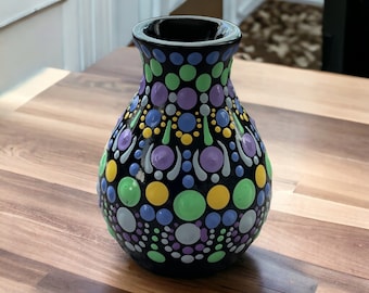 Hand-Dotted Mandala Mini Vase: Multicolored Ceramic Art