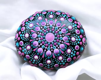 Hand painted one of a kind Mandala dot art stone, Beautiful home or garden accent, Unique gift