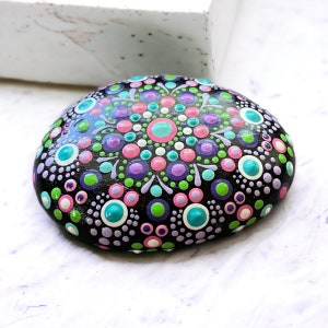 Multi colored dotted rock art, unique gift, home or garden decor accent