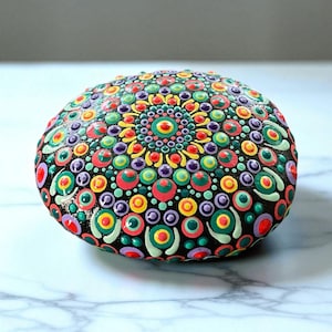 Hand Painted Mandala Dot Art Stone: Natural Rock Home Decor