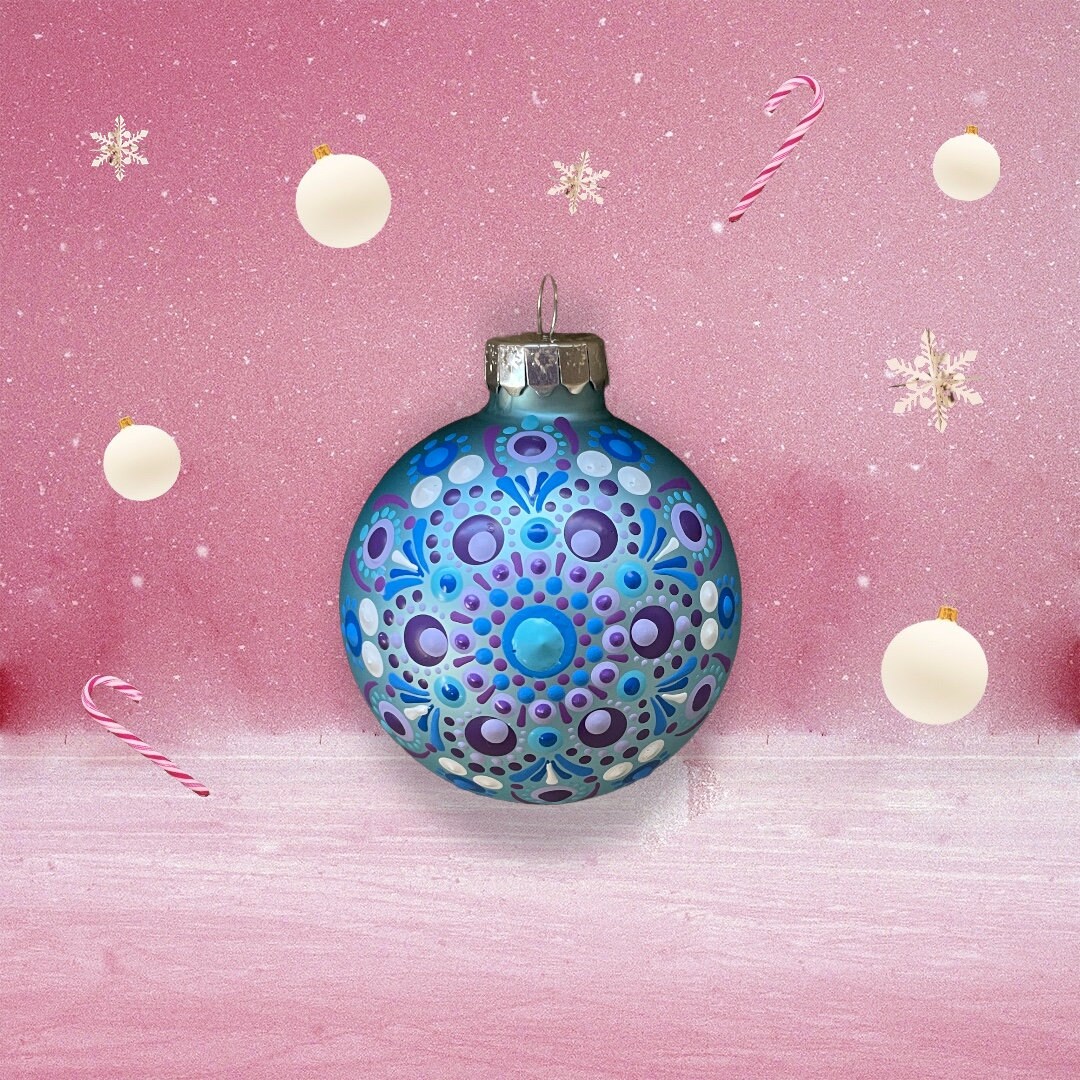 Hand Painted Glass Christmas Tree Ornament, One of a Kind Mandala Dot