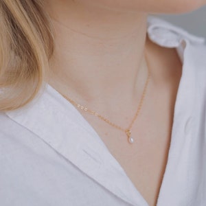 Dainty gold necklace with small pearl pendant • 14k gold filled • JULES