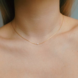 Dainty gold necklace with small pearl 14K gold filled MILLY image 1