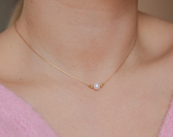 Collier fin or avec perles • Chaîne avec perle d'eau douce • Gold fill 14K • Minimaliste