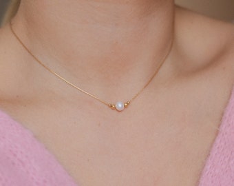 Collier fin or avec perles • Chaîne avec perle d'eau douce • Gold fill 14K • Minimaliste