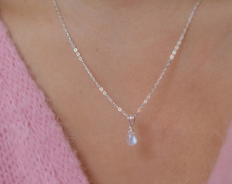 Moonstone Necklace, Silver Drop Pendant • 925 Silver • MOONSTONE