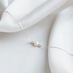 Fine necklace silver with pearls Chain with freshwater pearl 925 silver Minimalist image 2