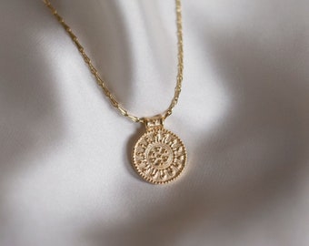 Gold necklace with coin pendant • Ear chain • 18k thick gold plated