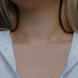 Dainty gold necklace with small pearl 14K gold filled MILLY image 3