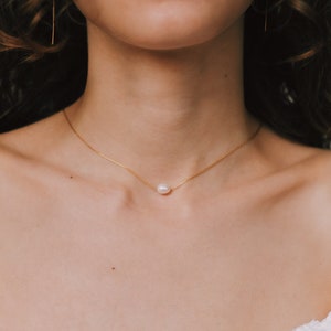 Sehr feine Halskette mit Süßwasserperle filigrane Kette dünne Kette 14K Gold Filled Minimalistisch Bild 6