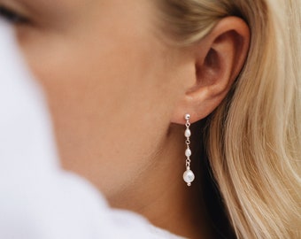 Pendientes de perlas colgantes de plata • pendientes • aretes de perlas • perlas de agua dulce • joyas de boda