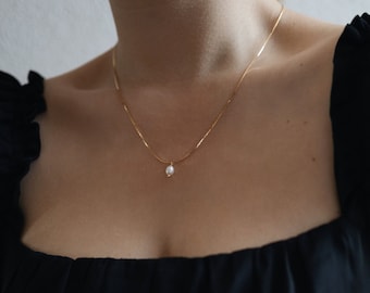 Feine Kette Gold mit Perle • 14k Gold Filled • minimalistisch