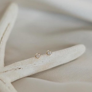 Small Diamond Earrings Gold • CZ Stud Earrings • 14K Gold Filled • 2 mm • Sparkle