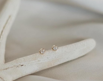 Small Diamond Earrings Gold • CZ Stud Earrings • 14K Gold Filled • 2 mm • Sparkle