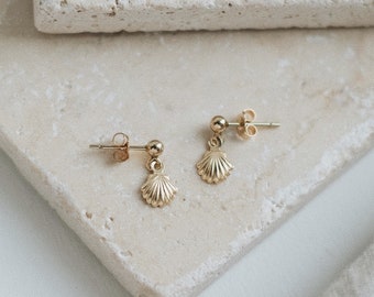 Gold earrings with shell pendant • 14K Gold Filled • CALI