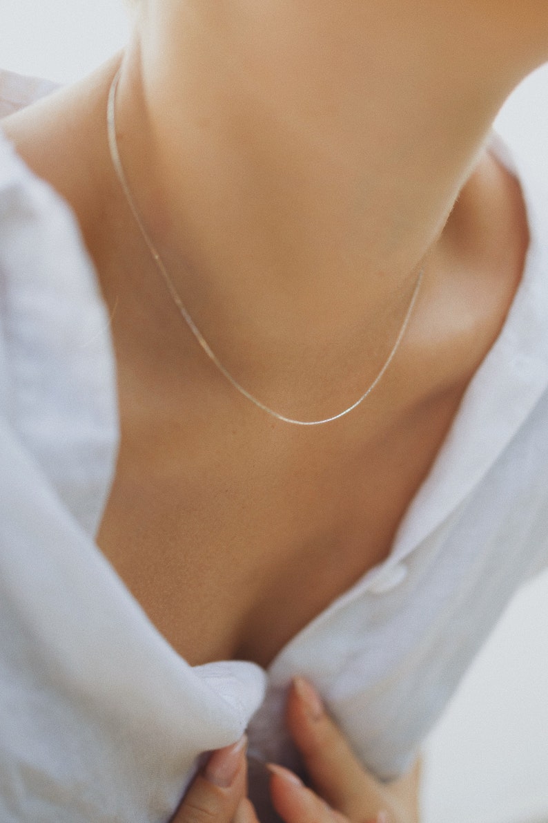 Collier très fin Argent 925 Chaîne perlée Minimaliste image 1