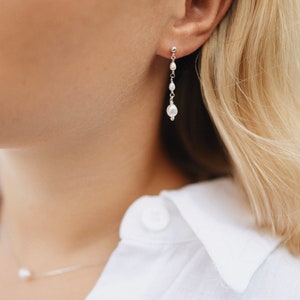 Boucles d'oreilles perles pendantes argent boucles d'oreilles boucles d'oreilles puces perles perles d'eau douce bijoux de mariage image 3