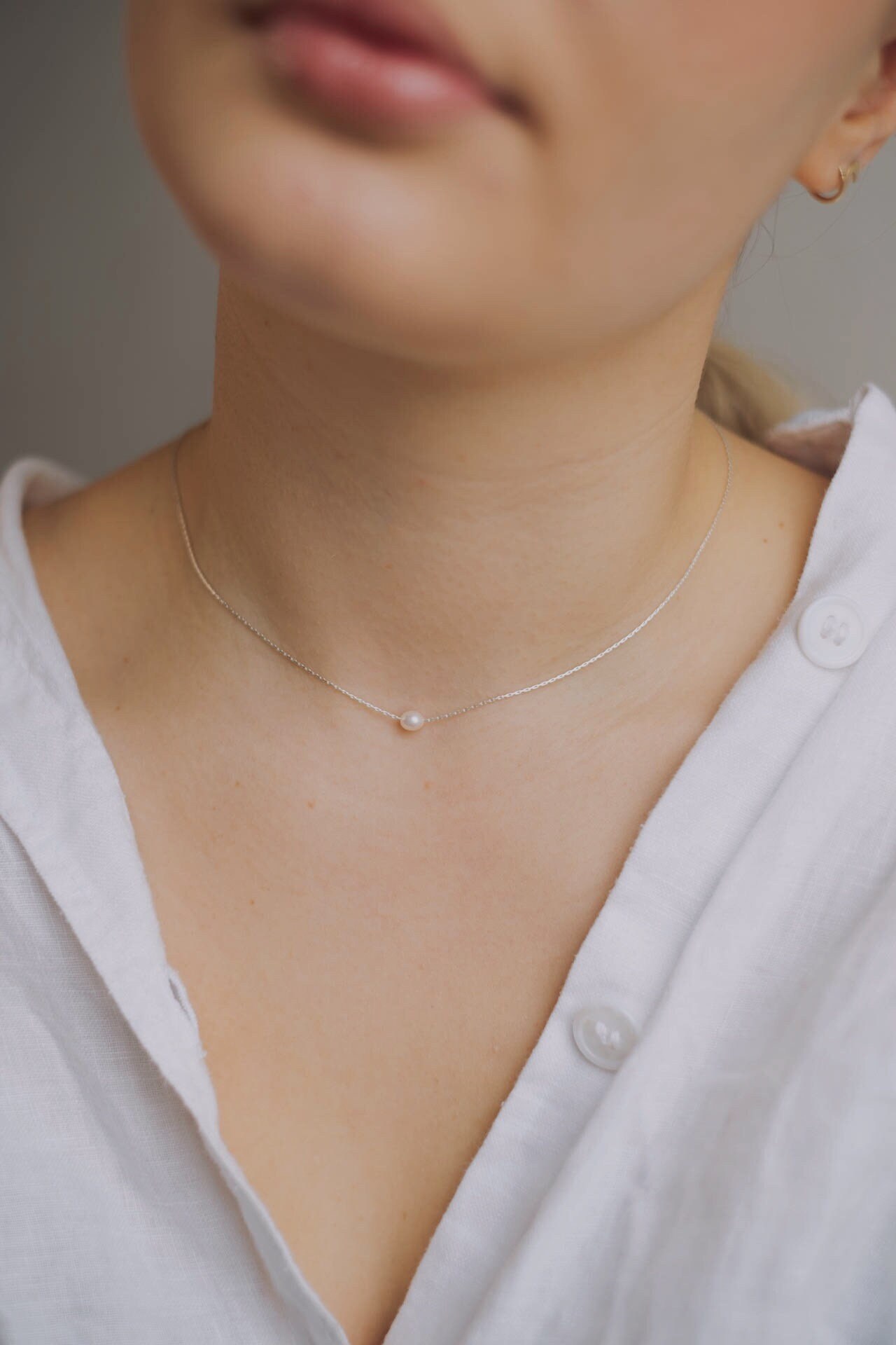 Dainty Necklace 925 Silver With Small Pearl • MILLY - Etsy