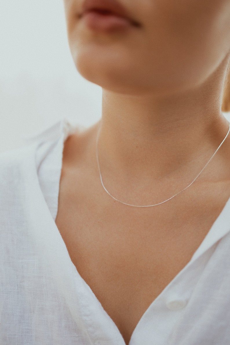 Collier très fin Argent 925 Chaîne perlée Minimaliste image 3