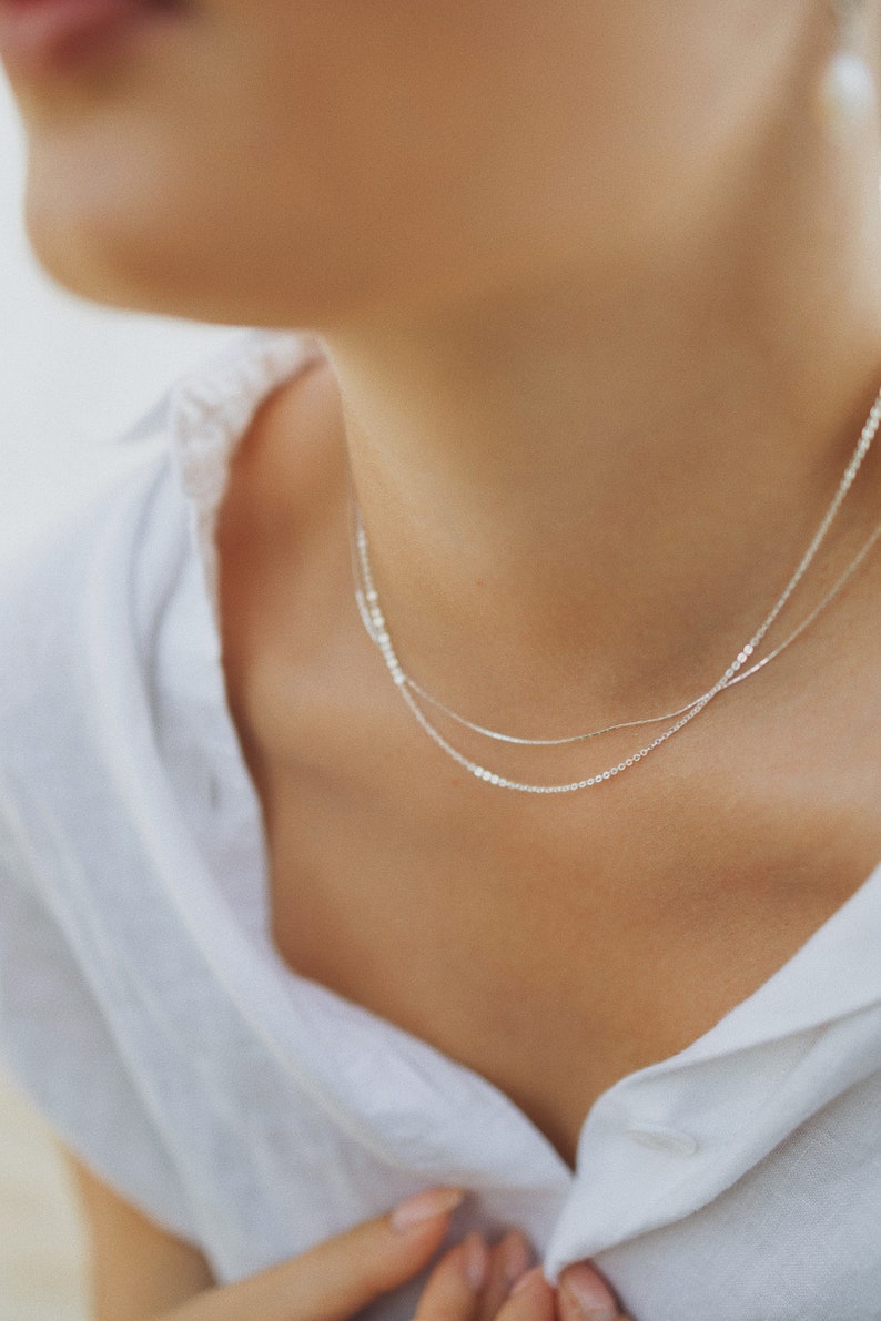 Collier très fin Argent 925 Chaîne perlée Minimaliste image 7