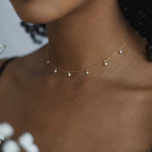 Fine pearl necklace gold • 14k gold filled • minimalist • SERENA