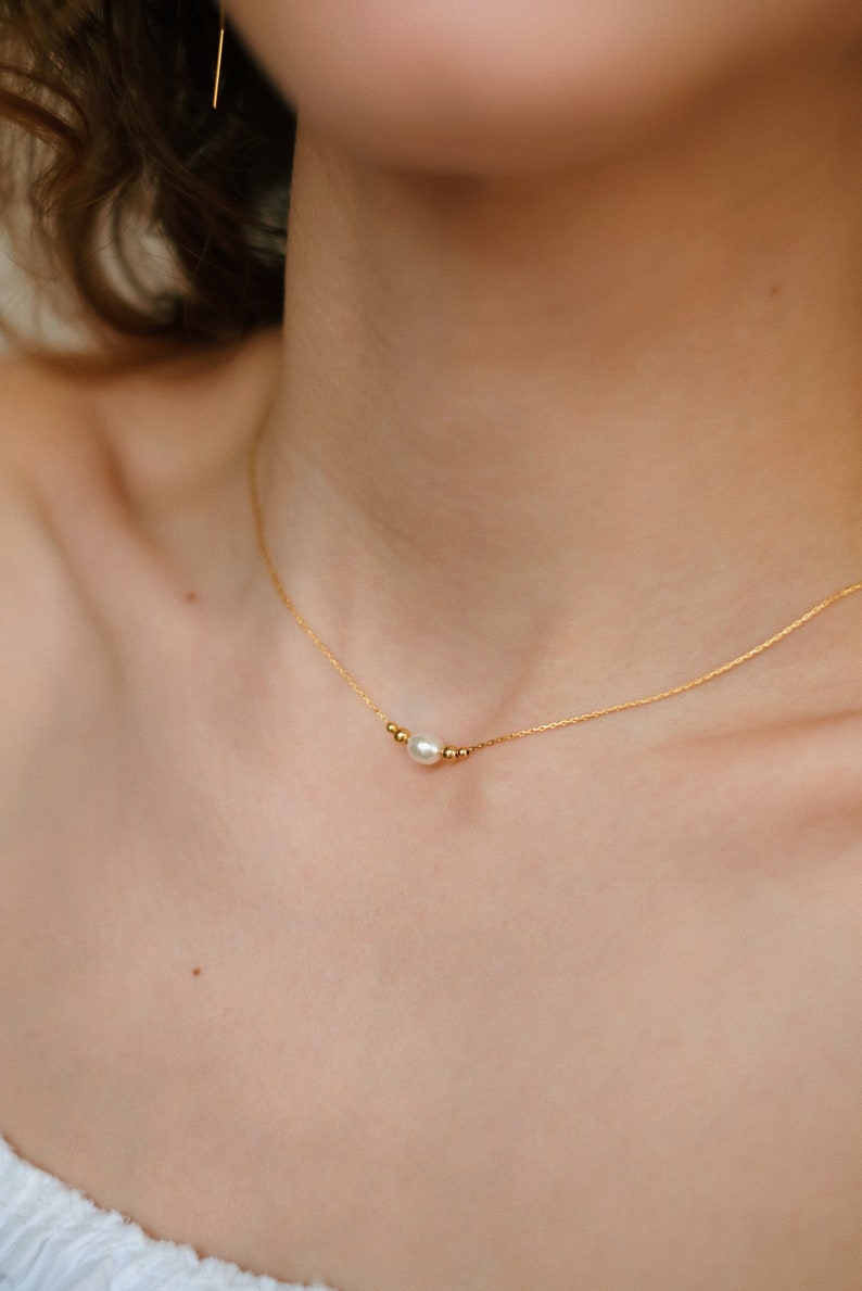 Feine Halskette Gold mit Perlen Kette mit Süßwasserperle 14K Gold Fill Minimalistisch Bild 2