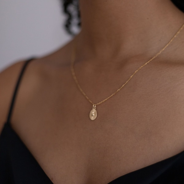 Figaro necklace with pendant gold • oval amulet • 18k thick gold plated • elegant necklace