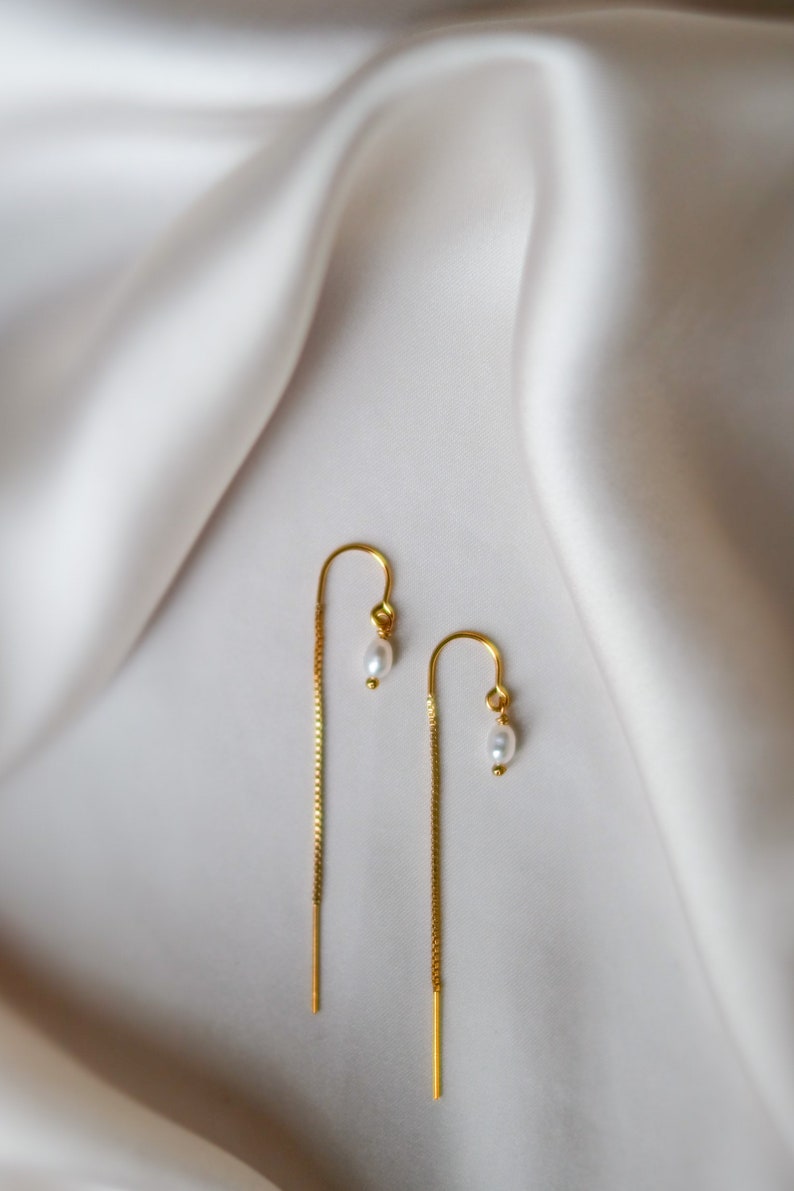 Perlen Einfädel Ohrringe hängend Gold 14k Gold Filled Bild 4