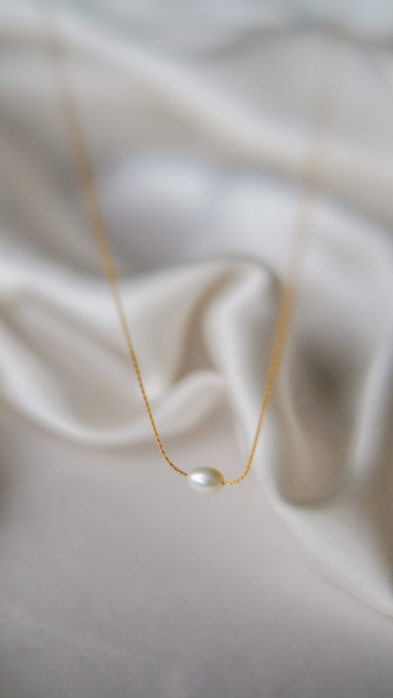 Sehr feine Halskette mit Süßwasserperle filigrane Kette dünne Kette 14K Gold Filled Minimalistisch Bild 3