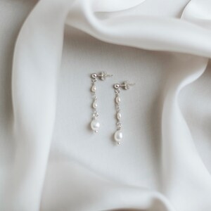 Boucles d'oreilles perles pendantes argent boucles d'oreilles boucles d'oreilles puces perles perles d'eau douce bijoux de mariage image 2
