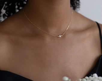 Zierliche Halskette mit Perle Gold • 14K Gold Filled • ESTELLE