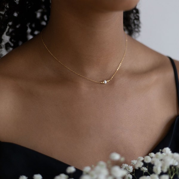 Dainty Necklace with Pearl Gold • 14K Gold Filled • ESTELLE