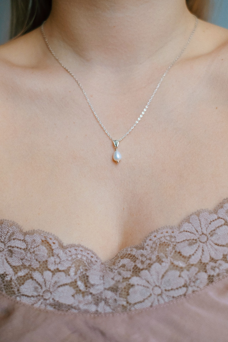 Feine Halskette Silber mit Perlen Anhänger Minimalistisch JULIETTE Bild 4