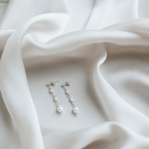 Boucles d'oreilles perles pendantes argent boucles d'oreilles boucles d'oreilles puces perles perles d'eau douce bijoux de mariage image 4