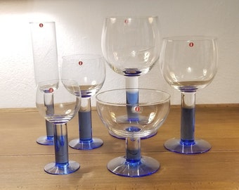 Vintage 1988 Blue Stem Iittala Fine Glassware Barware By Kerttu Nerminen (Made in Finland), Various Sizes and Styles, Wine/ Cocktail Glasses