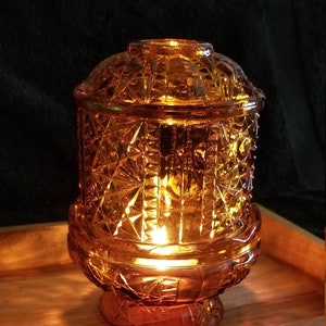 Vintage Amber Glass Fairy Lamp Candle Holder by HOMCO Indiana