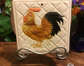 Vintage Rooster Ceramic Trivet