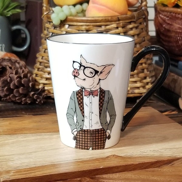 Signature Housewares Animal Hipsters Single Pig 16.5oz Mug, Office Mug, Bachelor Gift, Mancave Coffee Bar, Gift for Ex, Classy Pig in Suit