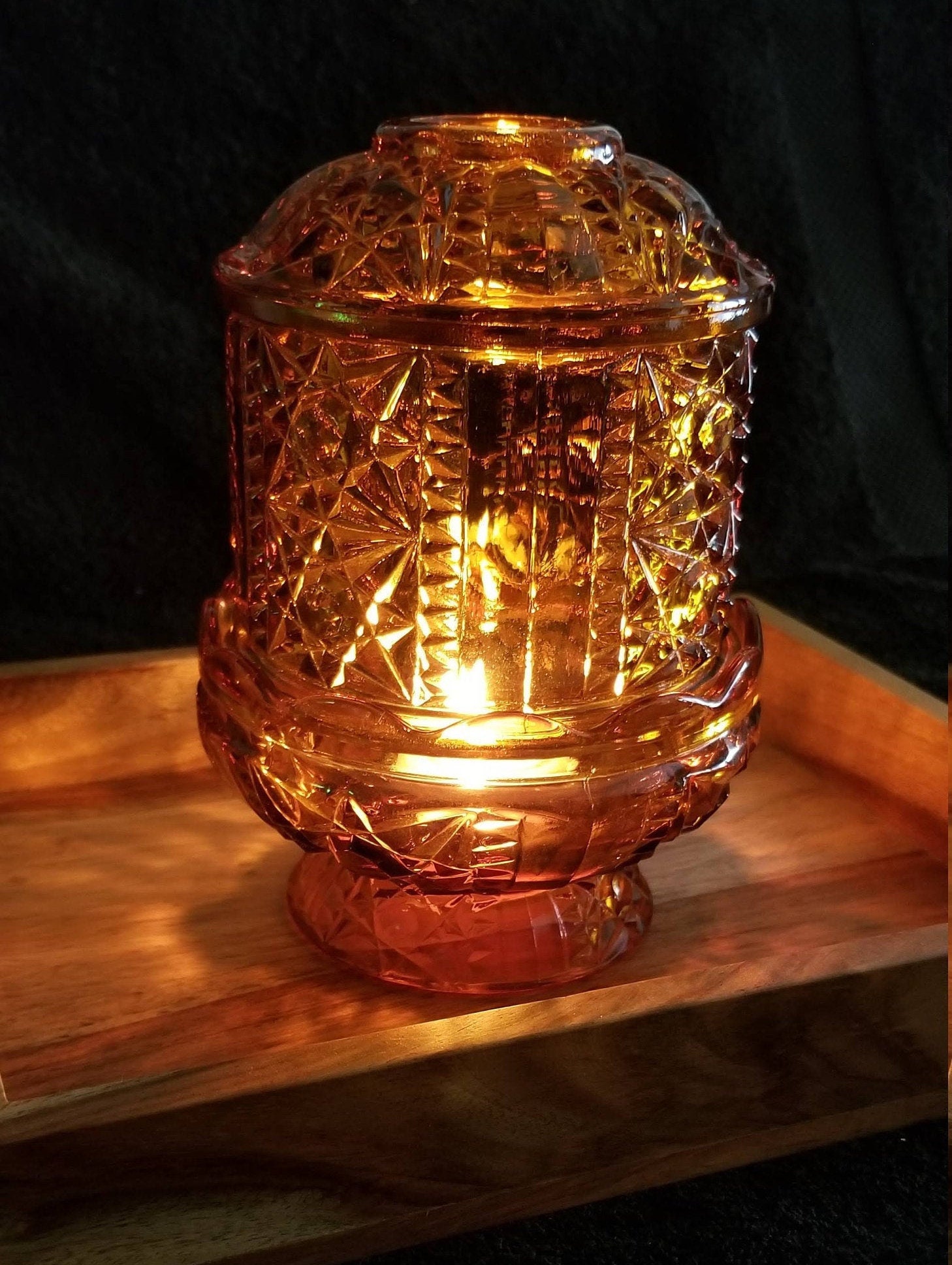 Vintage Amber Glass Fairy Lamp Candle Holder by HOMCO Indiana