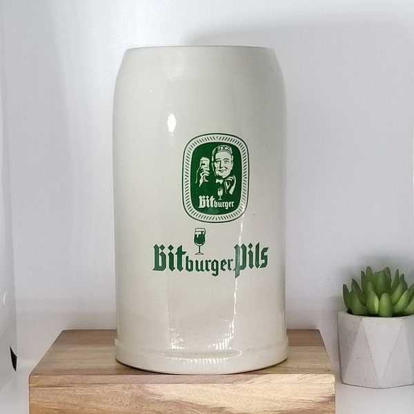 Extra Large Vintage German Bitburger Pils 3 Liter Stoneware Pottery Beer Stein, Beer Stein Collector, Vintage Bar Decor, (Sold "As is")