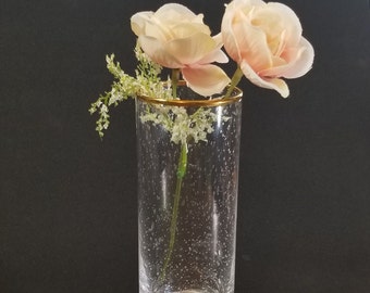 Vintage Clear Gold Detailed Hand Blown Art Glass Bud Vase Made in Poland , Art Glass Collector, Mother's Day Gift, Spring Display Decor
